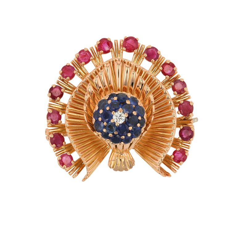 Acheter Broche vintage diamants 0.08 carat, rubis et saphirs or jaune 21.65g Comme neuf - 3800,00 € Broche vintage diamants 0.08 carat, rubis et saphirs or jaune 21.65g Comme neuf - reconditionné disponible sur Gemme Les Bijoux